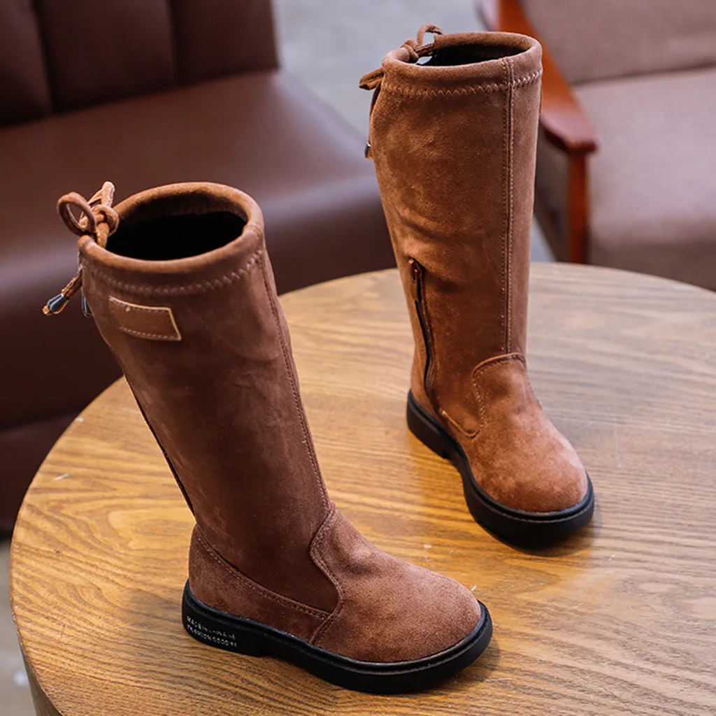 Новинка; сезон осень-зима; модные детские сапоги; высокие сапоги для девочек; спортивные детские зимние замшевые сапоги; Длинная Уличная обувь из флока; Y11.7