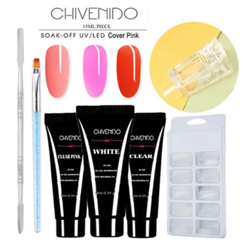 

Hot Poly Gel Nail Art Tools Kit 15ml Nail Extension Gel Tips Clips Nail File Small Brushs Fake Nails Set t6