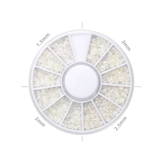 HNUIX Mix Sizes White Nail Art Tips Half Pearls 3d Nail Beads Rhinestone Decoration DIY Beauty Salon Manicure Supply 01
