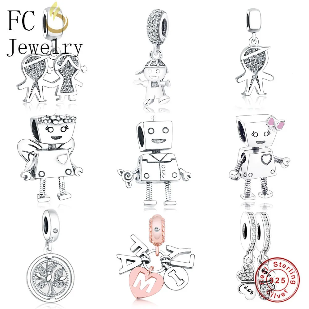 FC-Jewelry-Fit-Original-Brand-Charm-Bracelet-925-Silver-Robot-Boy-Girl-Sister-Best-Friend-Bead