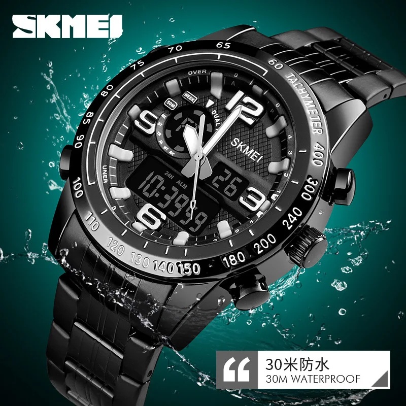 

Skmei 1453 Fashion Hot Selling Dual Display Large Dial Electronic Steel Belt Men's Watch