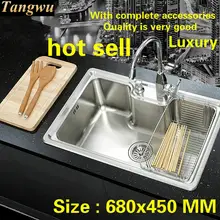 Стандартная индивидуальная кухонная раковина с одним лотком, роскошная пищевая 304 нержавеющая сталь, горячая Распродажа 680x450 мм