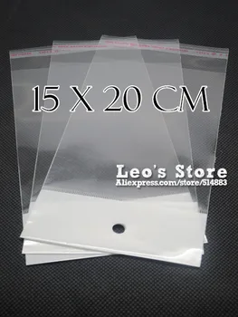

15x20cm Self Adhesive OPP Bag With Hanging Hole, Clear Header Plastic Bag,Supermarket Bag,wholesale free shipping