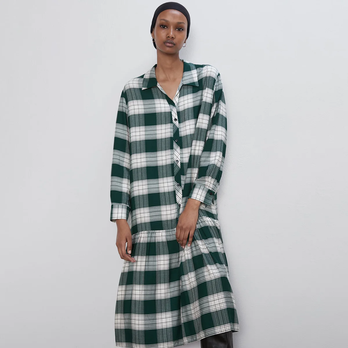 

Jastie Oversize Plaid Dress Vintage Lapel Collar Long Sleeve Dresses Casual Autumn Women Dress vestidos de fiesta de noche 2019