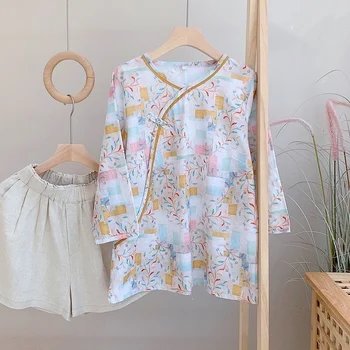 

Chinese style vintage linen tops floral Shirt loose top three quarter sleeve women's wear summer tops