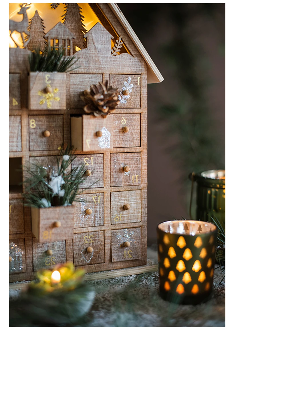 Деревянный Адвент-календарь с ящиками для ночника, светильник в форме дома, подарки, игрушки для детей, Рождественский календарь обратного отсчета
