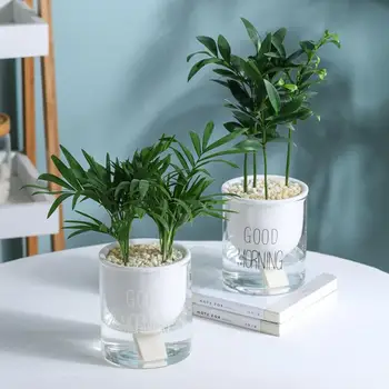 

Ceramic + Glass Self Watering Plant Flower Pot Home Office Desk Succulent Pot Flower Plant Vase Pot Plants Stand Holder