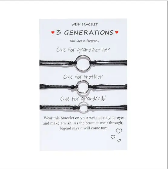 1set /3pcs Fashion Silver Charm Bracelets For Women Girls With Wish Card Bracelet Lucky String Bangles |