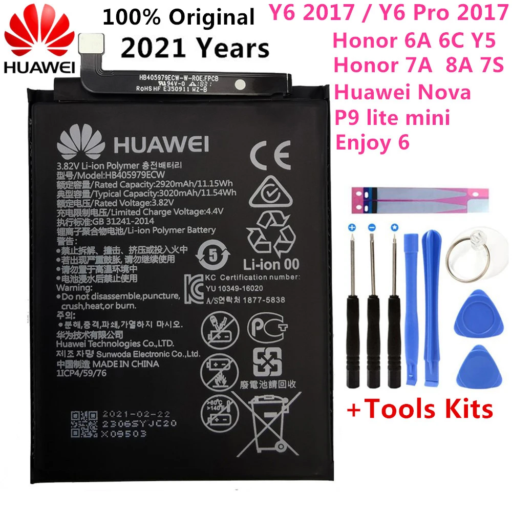 Оригинальный аккумулятор для телефона Hua Wei HB405979ECW Huawei Nova / Enjoy 6S Honor 6A 6C 8A 7A Pro Y5 Y6 P9
