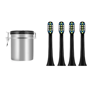 

4 Pcs Sonic Electric Toothbrush Head Fur, Electric Toothbrush Replacement Head Black & 1 Pcs Coffee Flour Sugar Stainless Steel