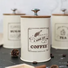 Jarras de almacenamiento de Metal Vintage con tapa de madera caja de hierro sellada con azúcar para té y café contenedor de sellado Simple organizador de granos de cocina
