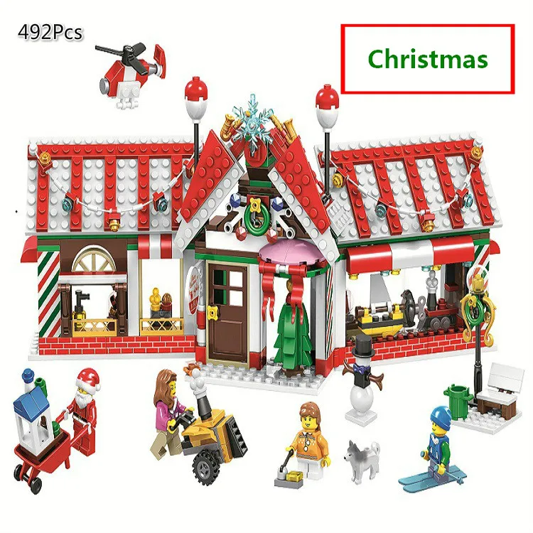 Online 492 Uds amigos Ciudad casa de Navidad Santa Claus nieve Compatible Legoinglys amigos bloques de construcción modelo juguetes regalos