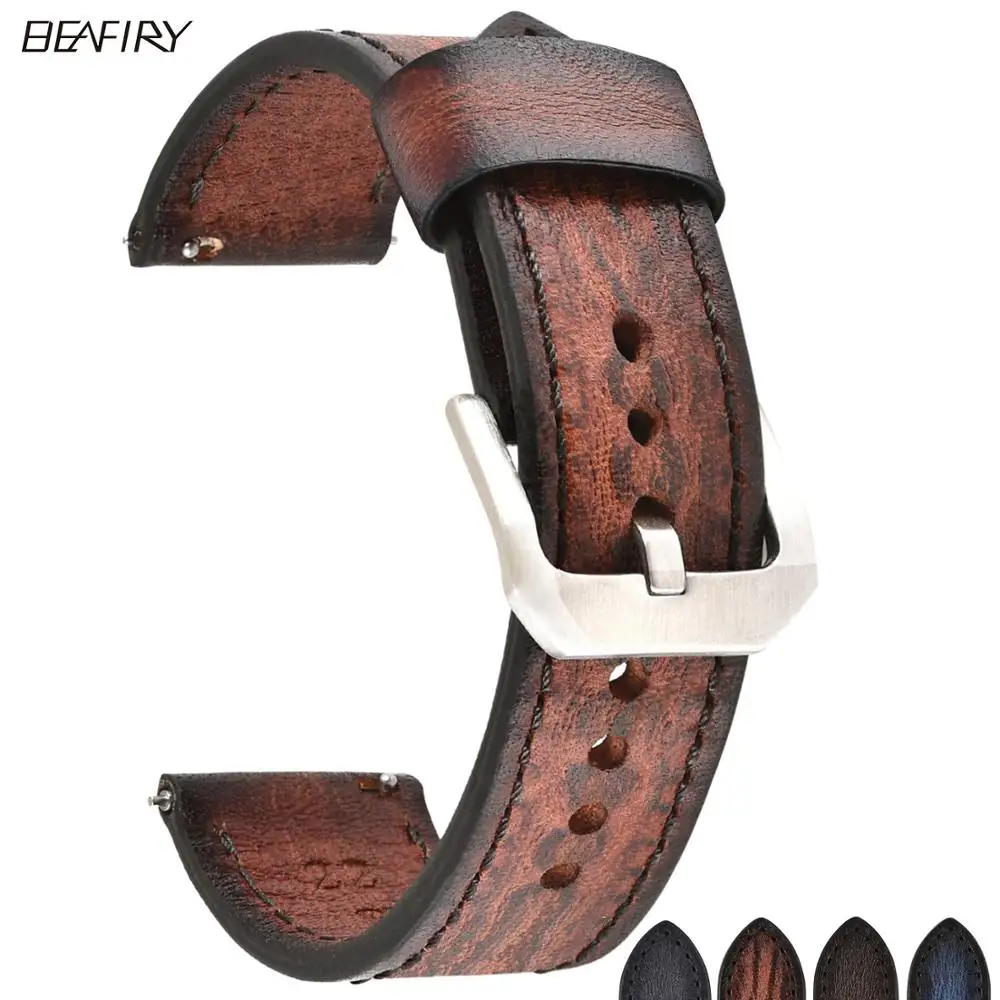 

BEAFIRY Fashion Genuine Leather Watch Band 20mm 22mm 24mm Quick Release Watch Straps Watchbands Belt Brown black for Men Women