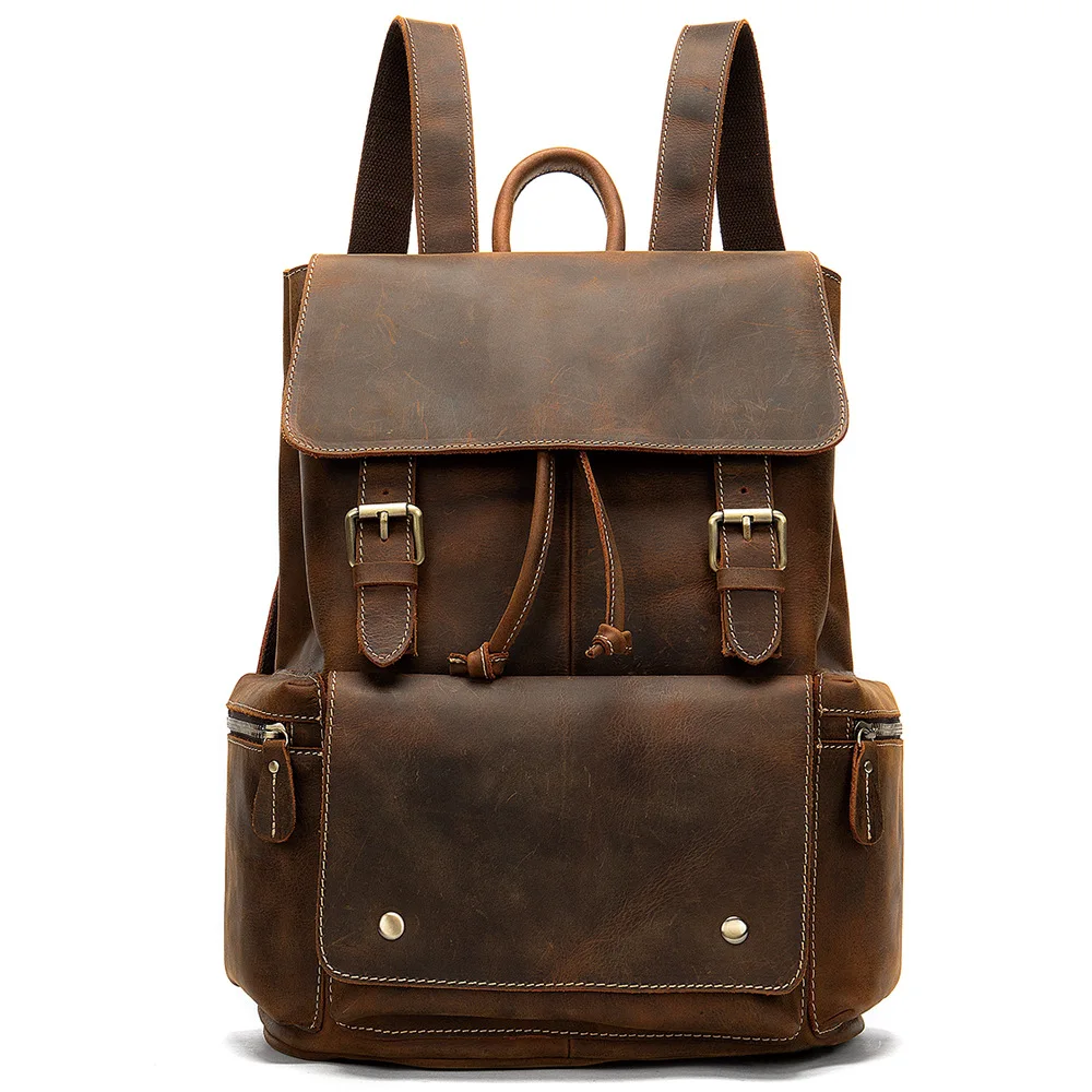 

New Vintage Men Women Backpacks 100% Cow Genuine Leather Student School Bag Female Male Computer Bag High Capacity Travel Bag