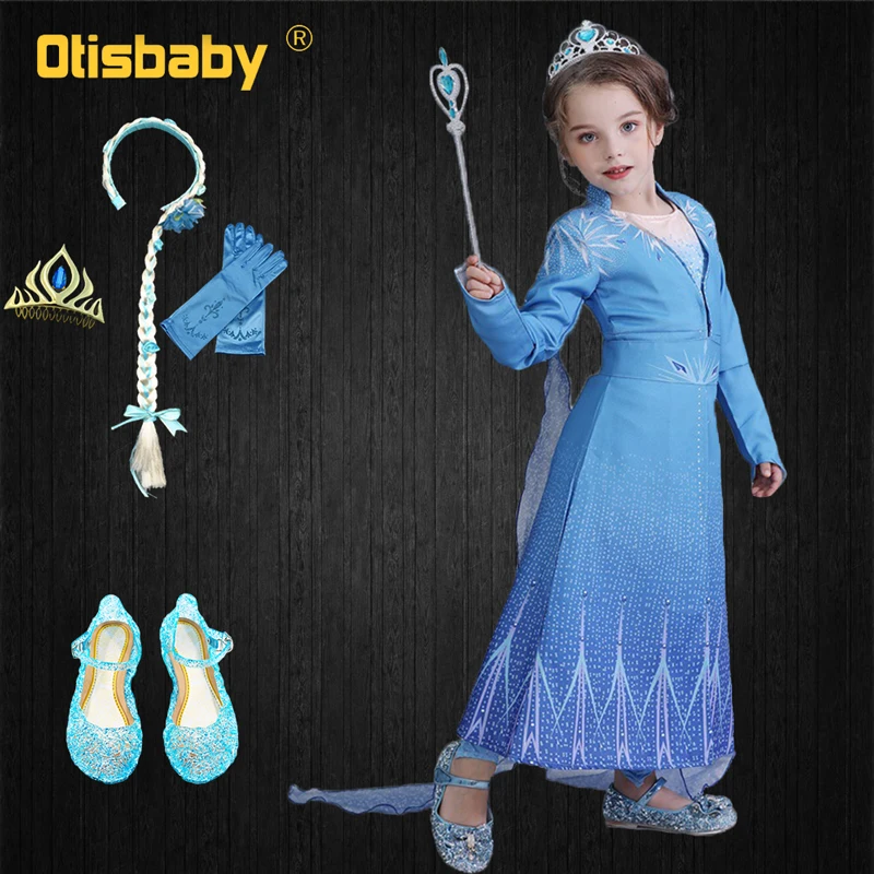 Dress Coat Set D Новое рождественское платье Снежной Королевы Эльзы, платье короны, новогодний Детский костюм для костюмированной вечеринки, зимнее пальто Эльзы с длинными рукавами и накидкой, костюм - Цвет: Dress Coat Set D