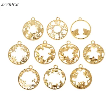 

10 10 Pcs/Set Round Floral Frame Metal DIY Epoxy Resin Crafts UV Resin Exquisite Carved Jewelry Pendant Earrings Hollow Charms