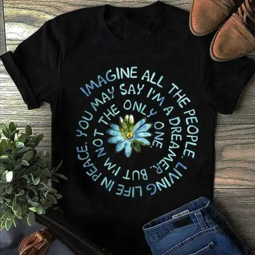 Земной цветок Imagine все люди живущие в мире Мужская черная футболка S-6XL крутая