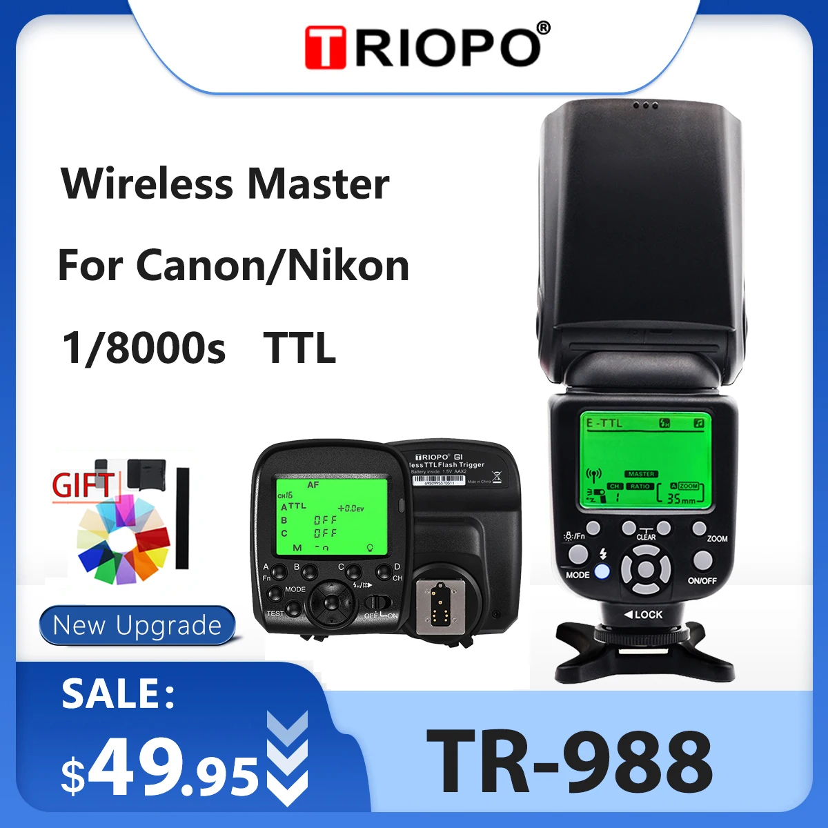 

TRIOPO TR-988 TR 988 Flash Professional Speedlite TTL Camera Flash with High Speed Sync for Canon Nikon Digital SLR Camera