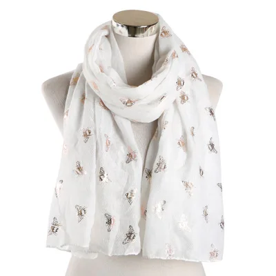 Модный женский шарф с принтом насекомых, хлопок, лен, пчелы, шали, палантины, блестящий хиджаб, Пашмина, шарфы для дам, бандана для шеи, платок - Цвет: A10-white