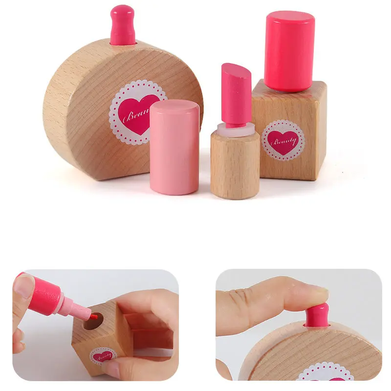 New Arrival Simulation Doctors Baby Wooden Toys For Kids Pink Strawberry Beauty and Fashion Toys Cosmetic Bag Educational Gift