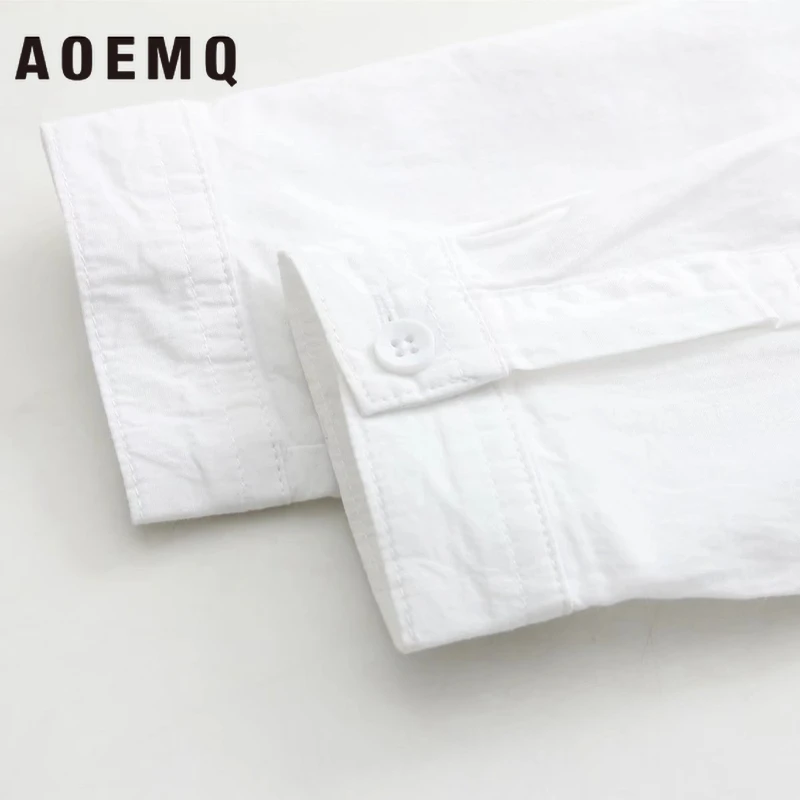 AOEMQ/модные рубашки повседневная однотонная блузка небесно голубого/белого цвета