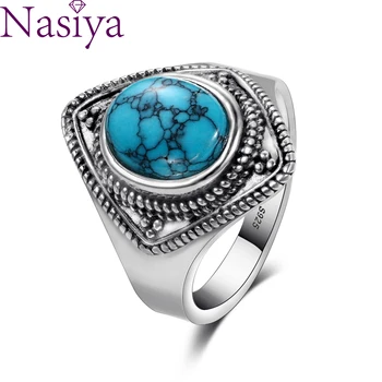 

Vintage 8x10MM Natural Oval Turquoise Rings 925 Silver Fine Jewelry for Women Anniversary Party Birthday Gift