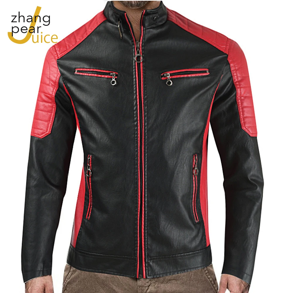

Men Winter Spring New Fashion Motor Biker Leather Jackets Coat Men Vintage Style Patchwork PU Faux Leather Jackets Men Coat