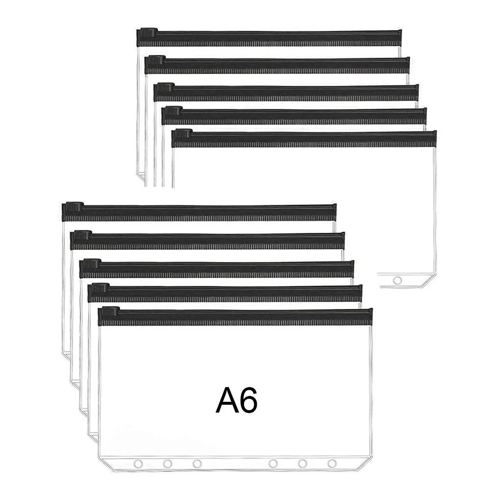 10 шт./лот A6 сумка на молнии с 6 отверстиями папка из ПВХ для 6-кольцевой папки
