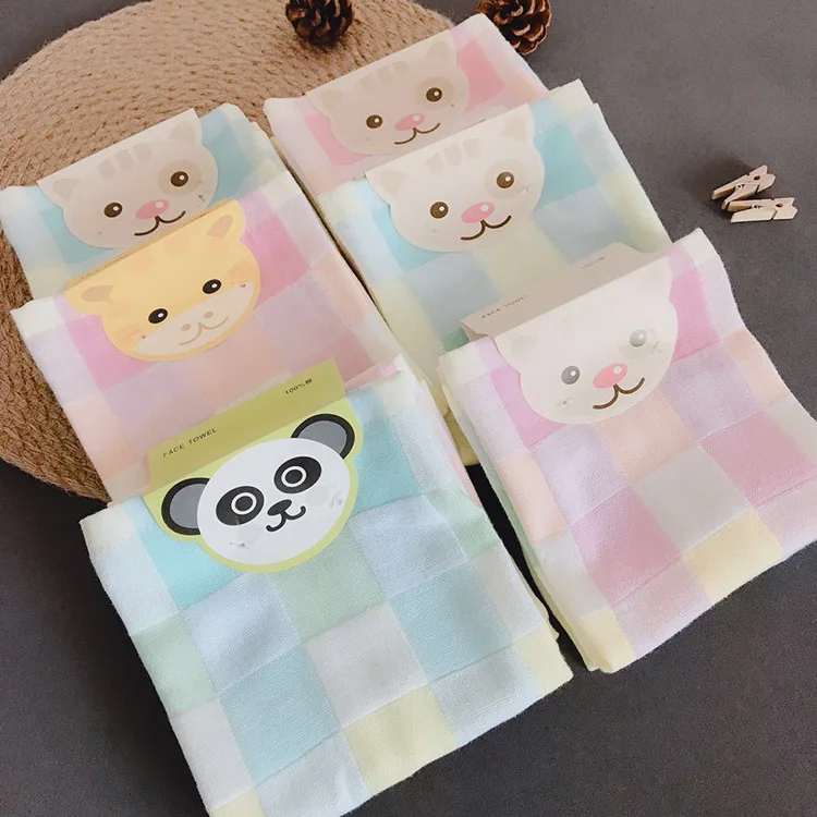 Three Loaded Pure Cotton Double Layer Gauze Baby Kerchief Soft And Comfortable Color Plaid Bibs Han