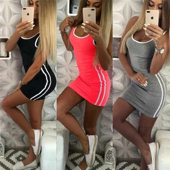 

Elegant Sleeveless Striped Stretch Bodycon Mini Dress Evening Party Club Streetwear Women Fashion Casual Plain Bandage Dress