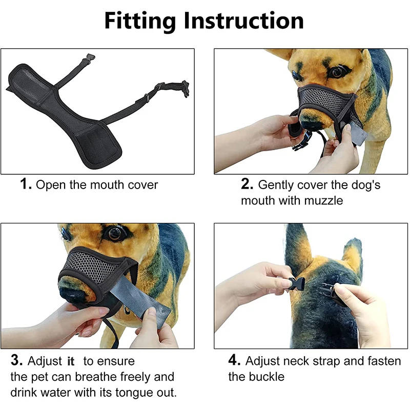 Benepaw Soft Nylon Mesh Dog Muzzle Breathable Reflective Pet Mouth Cover For Small Medium Large Dogs Prevents Biting Barking