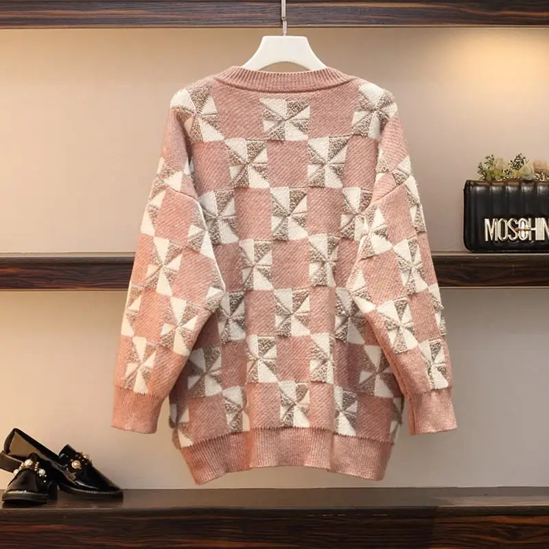 Женский джемпер осень-зима+ шерстяная мини-юбка, комплект из 2 предметов, вязаный пуловер с длинным рукавом, свитер и юбка, комплекты размера плюс 4XL E68