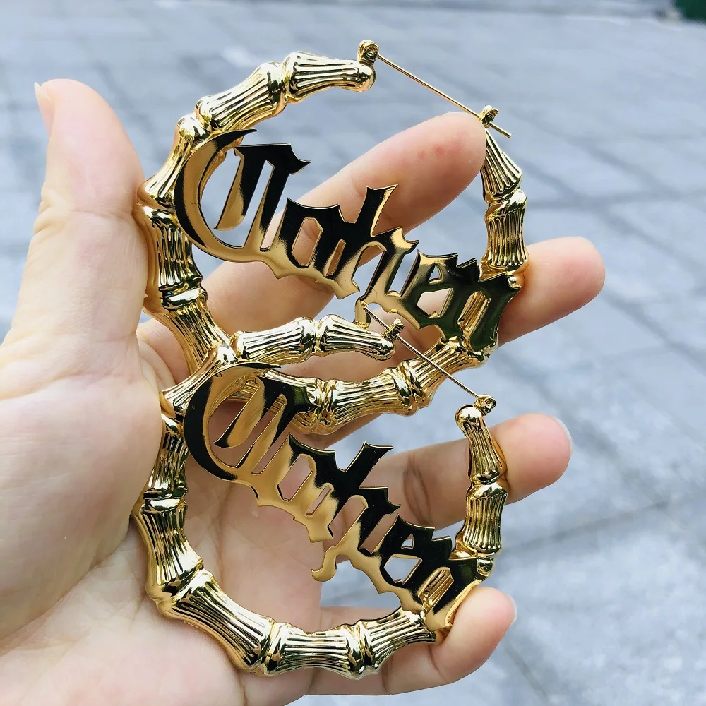 Hoop Huggie Duoying 30mm 90mm Custom Bamboo Hoop Earrings Customize Name Earrings  Bamboo Style Personality Earrings Hiphop Style Earring 231005 From Huo03,  $13.44 | DHgate.Com