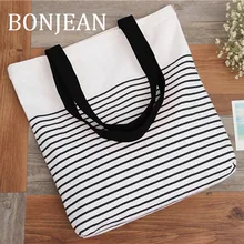 Bonjean полосатый холст хозяйственная сумка для женщин сумка для переноски через плечо экологический многоразовый мешок на молнии маленькая хозяйственная сумка BJ1839