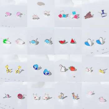 

FENGLI Simple Rabbit Asymmetry Earrings For Women Giraffe Silver Color Color Stud Earring Girl Jewelry Gift oorbellen