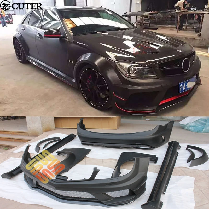 W204 C300 C63 Wide Car Body Kit Frp Front Rear Bumper Side Skirts
