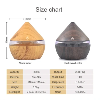 

Air Purifier 300ML Ultrasonic Aroma Diffuser Air Humidifier Wood Grain Colorful Light Essential Oil Purifier for Home