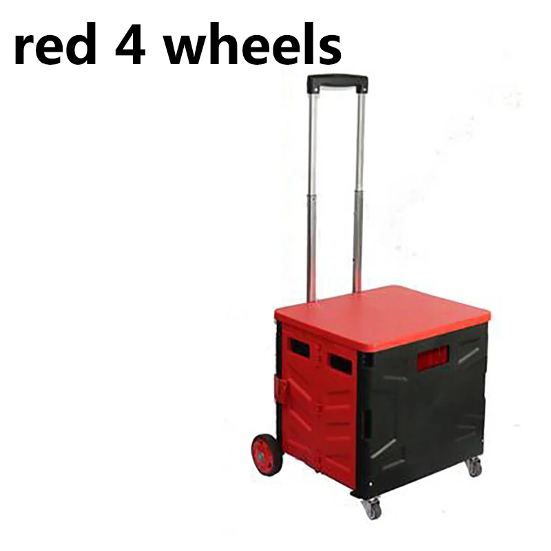 Red FOUR WHEEL Складная корзина для покупок с колесами и стержнем из полипропиленового материала, покупка еды, ручная тележка, тележка, прицеп, старый дом, корзина для покупок, покупка еды - Цвет: Red FOUR WHEEL