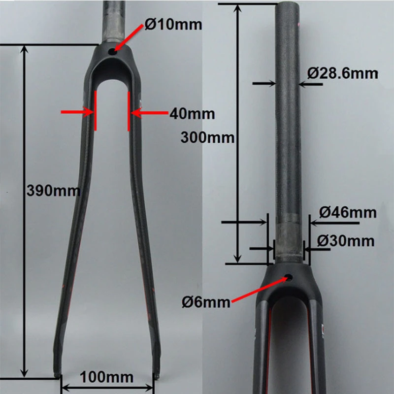 Углеродная вилка 700c, передняя вилка для горного велосипеда, для шоссейного велосипеда, вертикальная труба диаметром 28,6 мм, длина 300 мм, открытая 100 мм