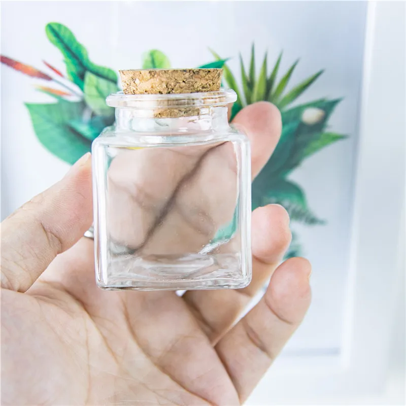 Small Square Bottle With Corks Clear Square Empty Glass Bottles glycyrrhiza sweets Food Grade Seal 50ml Jars Vials 24pcs 4