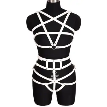 

Pentagram Body Harness Leather Bra Belt Waist Suspender Bondage Goth Punk Club Wear Adjust Crop Top Cage Strap Sexy Lingerie Set