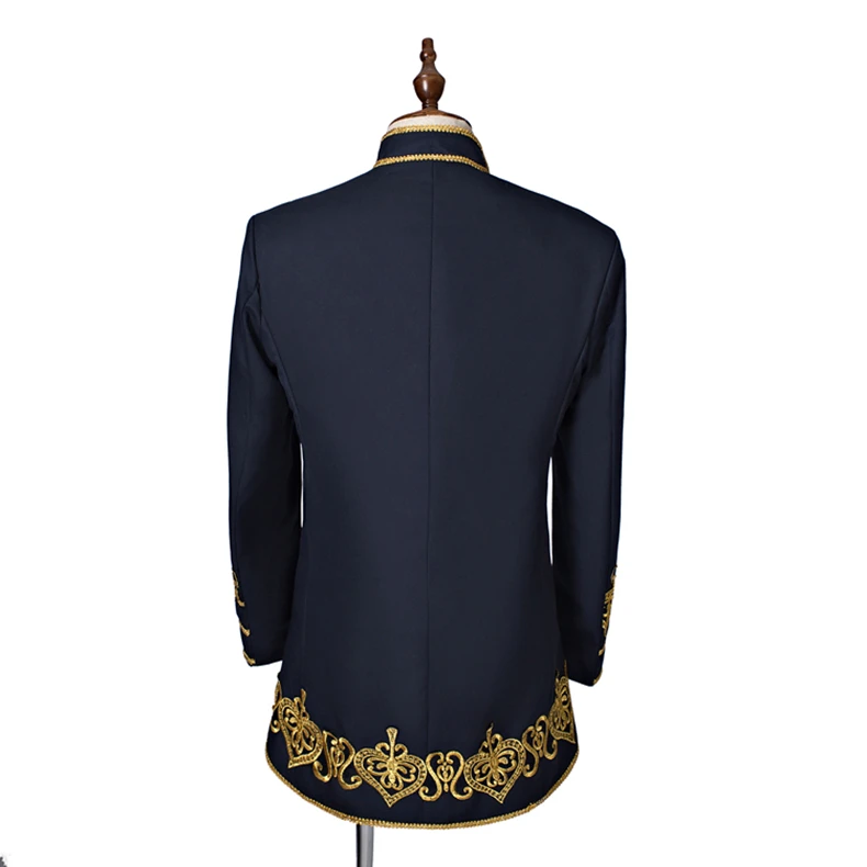 Куртка+ жилет+ галстук-бабочка+ брюки) мужской костюм s Slim Fit вышитое Золотое Королевское Платье мужской певец мужской костюм свадебный костюм жениха, смокинг