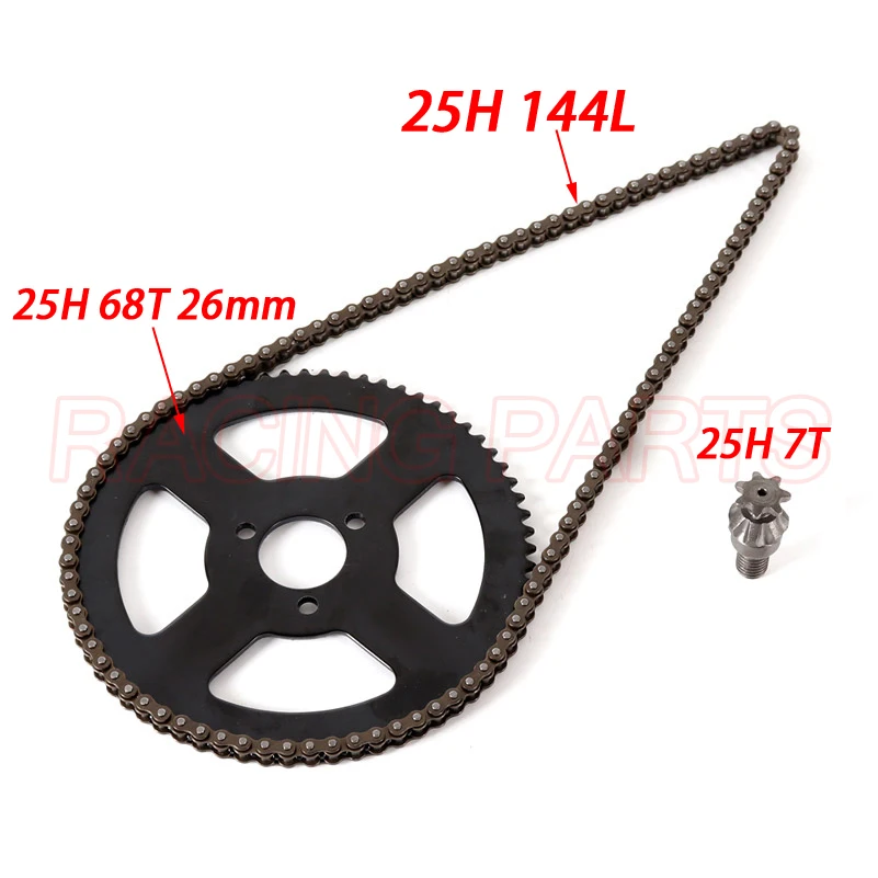 25H Catena 144 Maglie, 25H 68 Denti Pignone Posteriore, 7 Denti Pignone Albero Per Triciclo Elettrico Mini Moto Pocket Bike Atv Quad