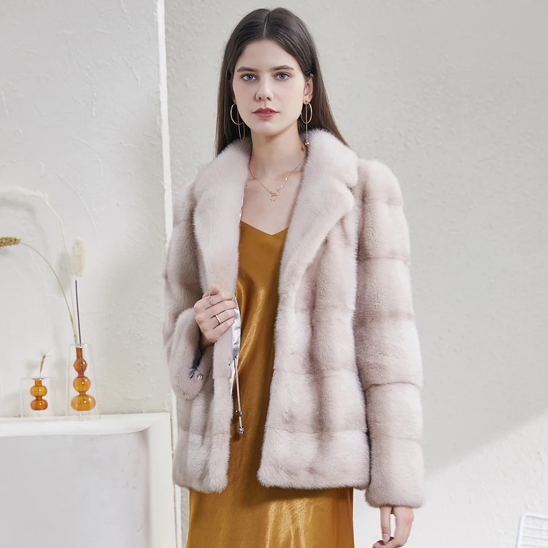Real mink coat ladies winter natural mink coat cover real fur mink jacket plus size long lapel thick warm jacket 2020