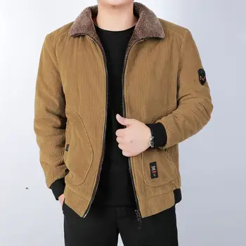 

2020 Winter New Corduroy Jacket Men Loose Large Size Cotton-padded Coat Men Middle-aged Casual Fashion Yellow Dark Green Parkas