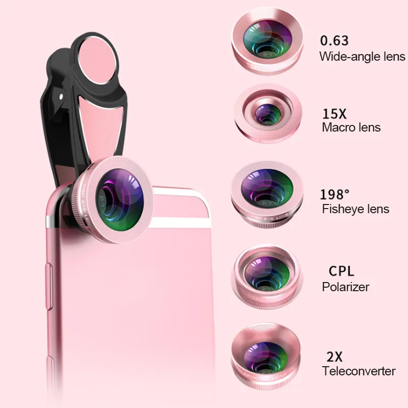 

5 In 1 Phone Camera Lens Kit Fish Eye/Wide Angle/Macro Lens/CPL/Telescope Lens GV99