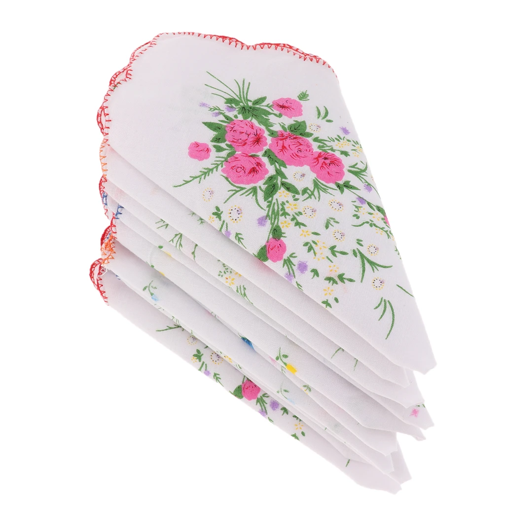 10pcs Womens Vintage Floral Cotton Handkerchiefs Wedding Party Bulk Pack