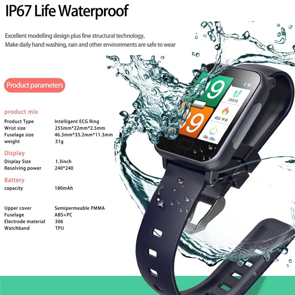 Модные часы Smart Watch Bluetooth умные часы фитнес-трекер сердечного ритма монитор ЭКГ сообщения пуш-ап для мобильного сотового телефона