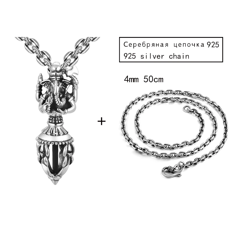 ZABRA Индия Ганеша Будда кулон ожерелье 925 пробы серебро бог богатства Человек Винтаж религиозный кулон Байкер ювелирные изделия - Цвет камня: 50cm chain pendant