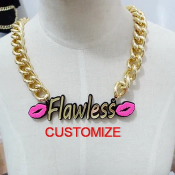 

AurolaCo Fashion Trend Personality Acrylic Custom Name Necklace Sexy Hip Hop Double Lips Big Chain